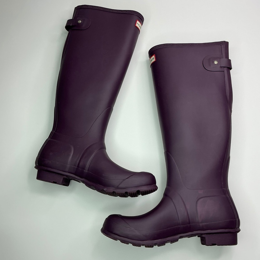 Hunter Plum Original Back Adjust Rain Boots Women Size 8 WFT1001RMA - Picture 15 of 16